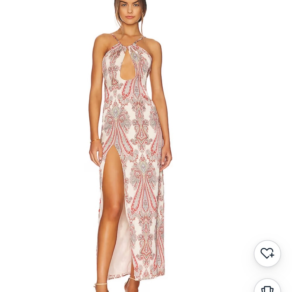 Superdown maxi dress red and cream satin print